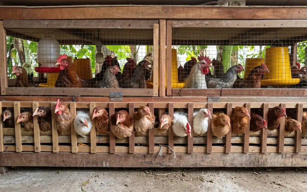 Ayam-ayam muda dan dewasa di kandang budidaya sendiri milik Waroeng Mbok Rin
